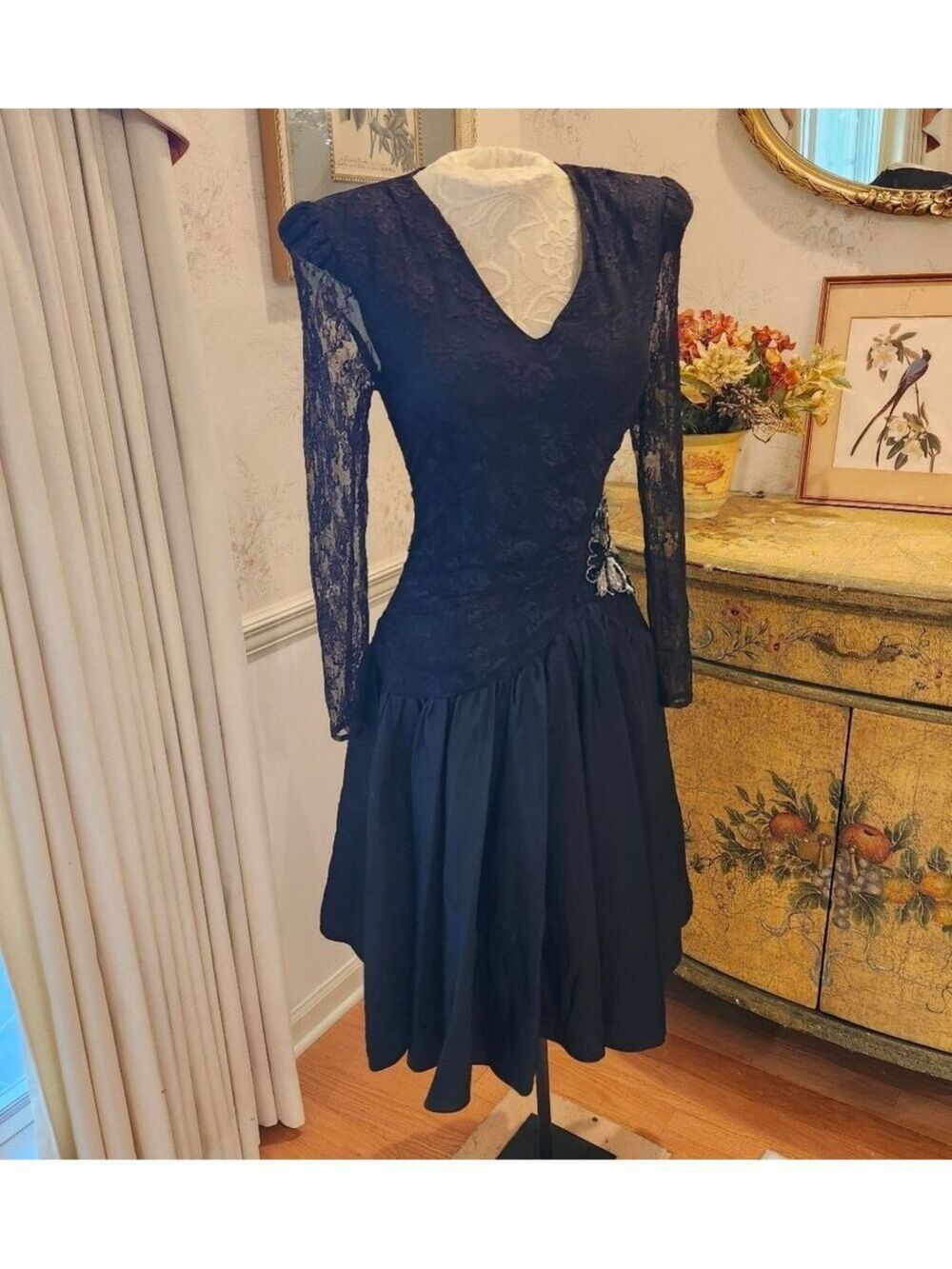 Vintage Black Lace Jamie Wednesday Lydia Deetz Whimsigoth Dress S M 7